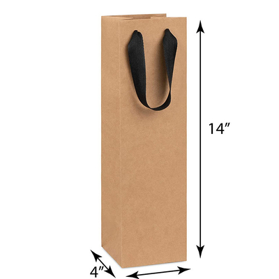Recyclable Brown Kraft Corrugated Box with Ribbon handle for Wine bottles 14X4X4 inch Size