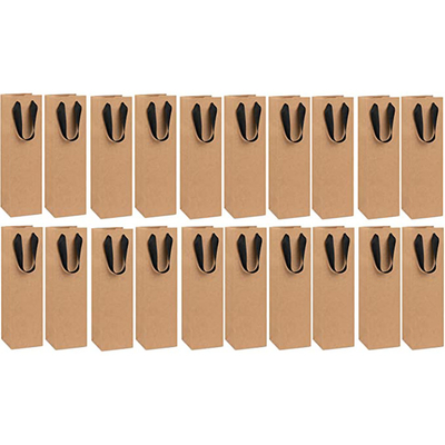 Recyclable Brown Kraft Corrugated Box with Ribbon handle for Wine bottles 14X4X4 inch Size
